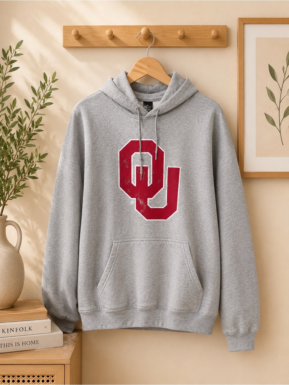Gray Hoodie with Red OU Logo